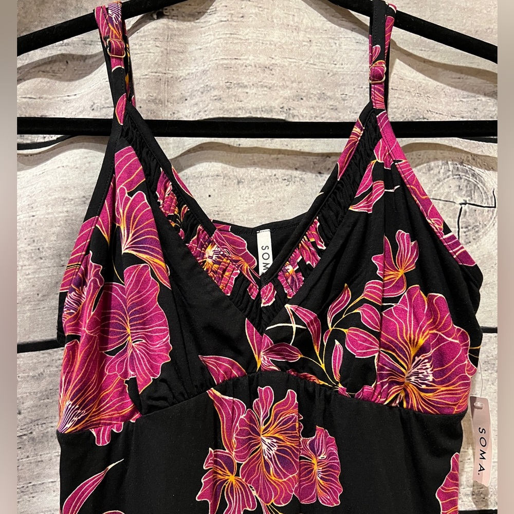 Soma Cool Nights Black Pink Floral Chemise Sexy Sleep Dress Slip NWT Large - Picture 3 of 6